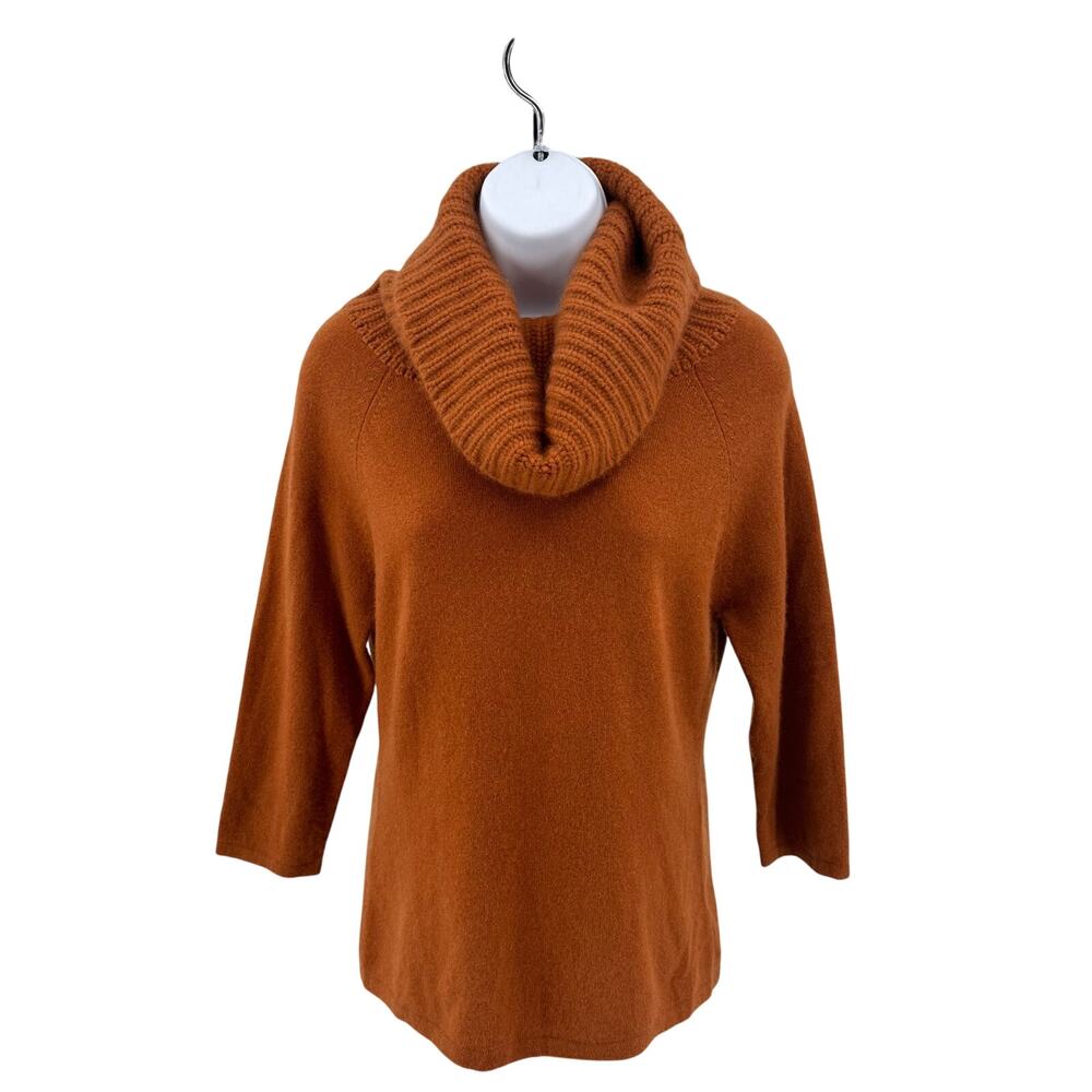 David Meister 100% Cashmere Sweater Womens Cowl Neck 3/4 Sleeves Orange M Winter